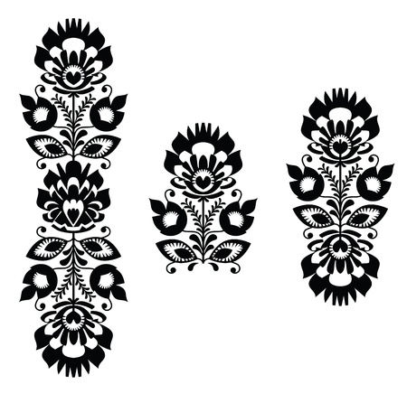 Folk embroidery - floral traditional polish pattern in black and whiteのイラスト素材