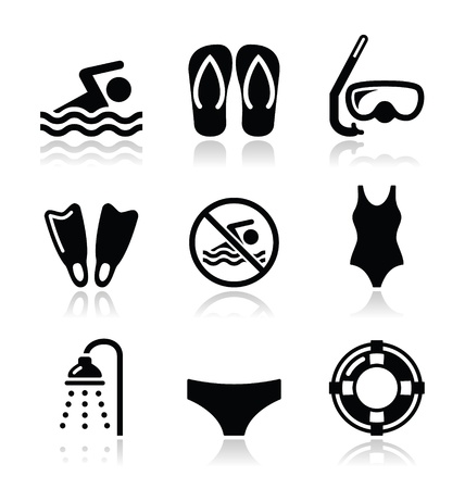 Swimming, scuba diving, sport vector icons setのイラスト素材