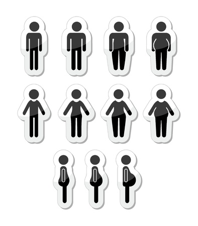 Man and women body icons - slim, fat, obese, thinのイラスト素材