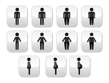 Man and women body type buttons - slim, fat, obese, thinのイラスト素材