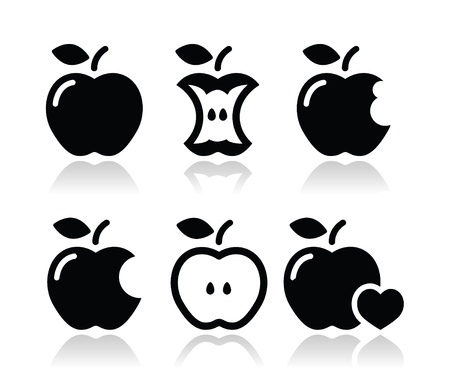 Apple, apple core, bitten, half iconsのイラスト素材