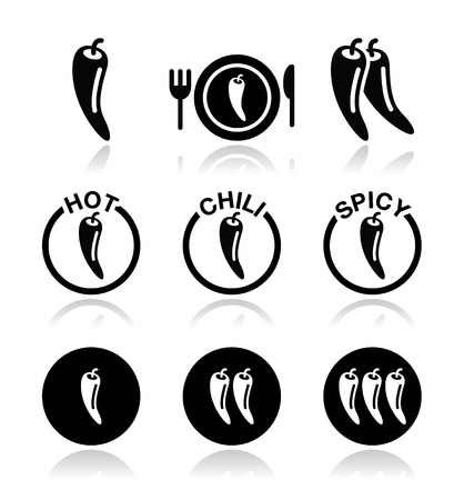 Chili peppers, hot and spicy food icons setのイラスト素材