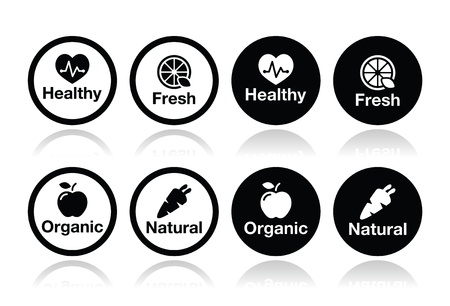 Organic food, fresh and natural products icons setのイラスト素材