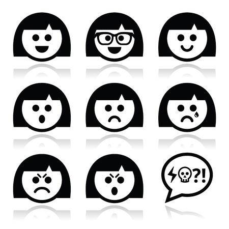 Smiley girl or woman faces, avatar vector icons setのイラスト素材