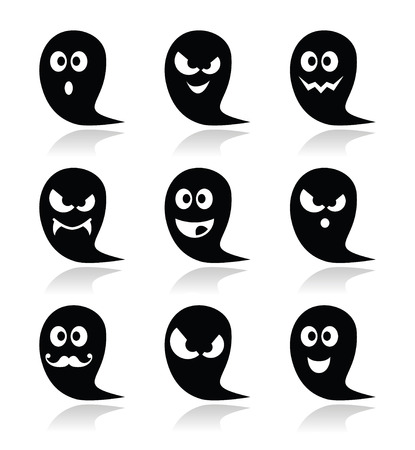 Halloween ghost vector icons set - scary, friendly, happyのイラスト素材