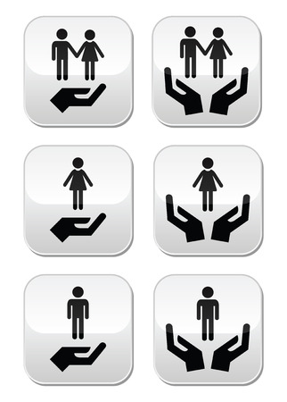 Man, woman and couples with hands buttons setのイラスト素材