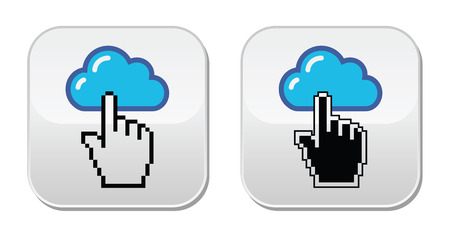 Contact - envelope, email, speech bubble with cursor hand iconsのイラスト素材