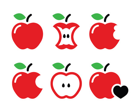 Red Apple, apple core, bitten, half vector iconsのイラスト素材