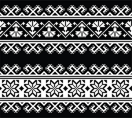 Ukrainian, Slavic seamless folk embroidery pattern on black のイラスト素材