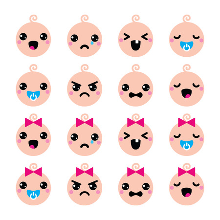  Baby boy and girl cute Kawaii icons set のイラスト素材