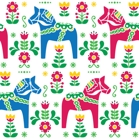    Swedish folk art Dala or Daleclarian horse seamless pattern のイラスト素材