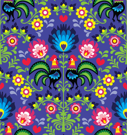 Seamless Polish folk art pattern with roostersのイラスト素材