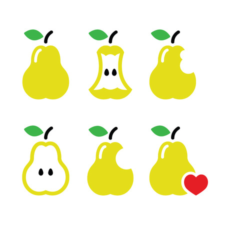 Pear, pear core, bitten, half vector iconsのイラスト素材