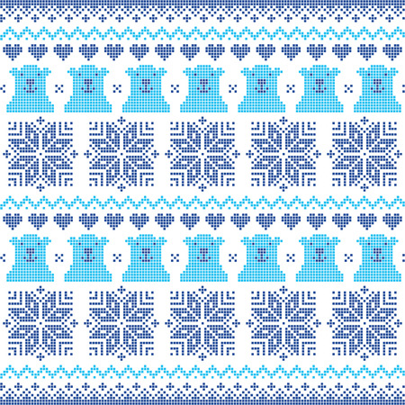 Winter, Christmas navy blue seamless pixelated pattern with polar bearsのイラスト素材