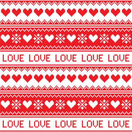 Nordic, winter love seamless red heart pattern のイラスト素材