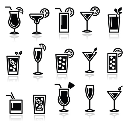 Cocktails, drinks glasses icons setのイラスト素材