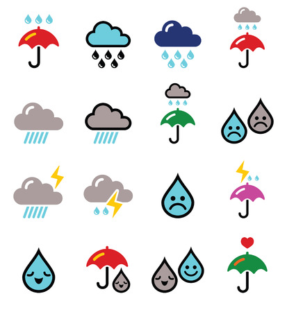 Rain, thunderstorm, heavy clouds  vector buttons setのイラスト素材