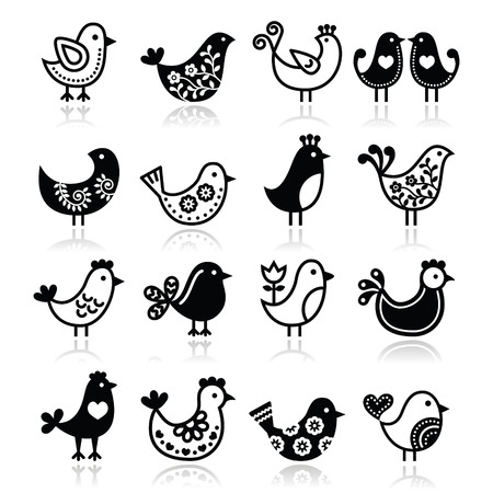 Folk birds vector icons setのイラスト素材