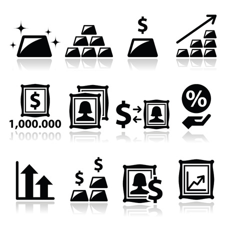 Alternative investments - investing money in gold and art iconsのイラスト素材
