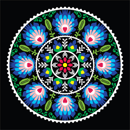 Polish traditional folk art pattern in circle -  Wzory Lowickie on blackのイラスト素材