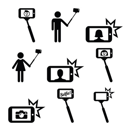Selfie stick with mobile or cell phone icons setのイラスト素材