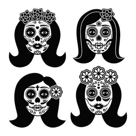 Mexican La Catrina - Day of the Dead girl skullのイラスト素材