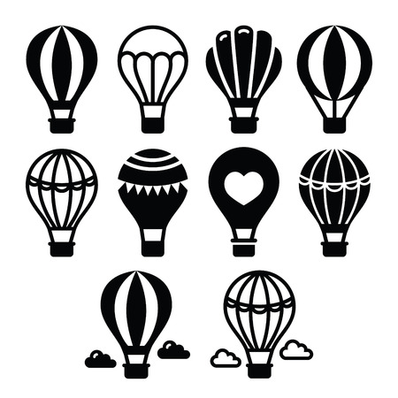 Hot air balloon and clouds icons setのイラスト素材