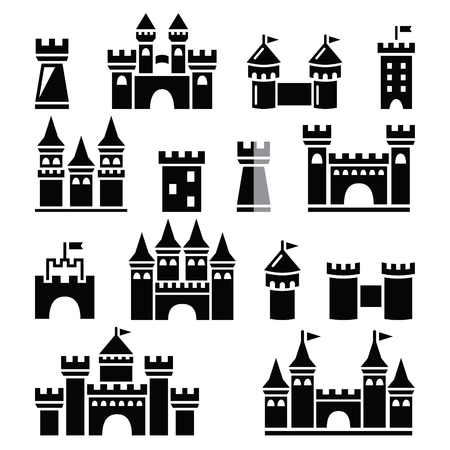 Castle, towers vector icons setのイラスト素材