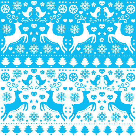 Winter, Christmas seamless blue pattern with reindeer - folk styleのイラスト素材