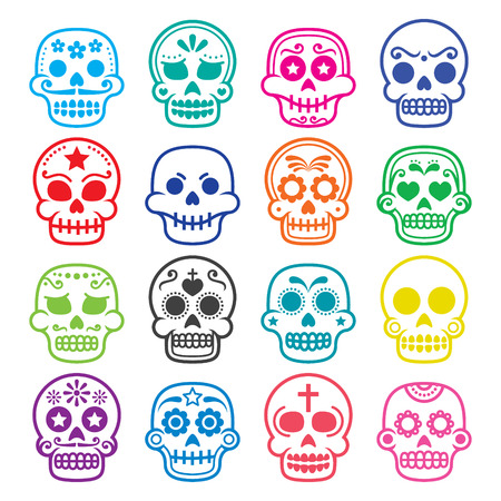 Halloween, Mexican sugar skull, Dia de los Muertos - cartoon iconsのイラスト素材