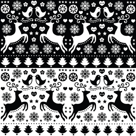 Christmas seamless monochrome pattern with reindeer - folk styleのイラスト素材
