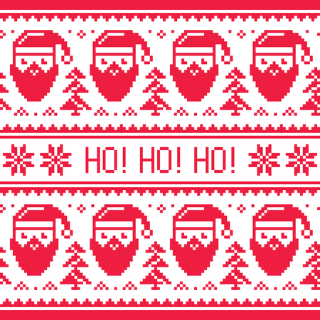 Christmas seamless red pattern with Santa and snowflakesのイラスト素材