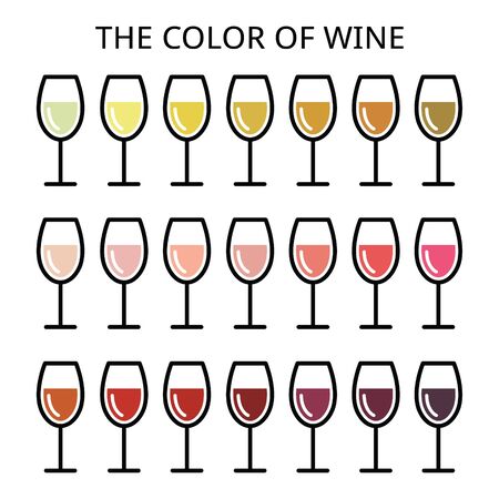 The color of wine - different shade of white, rose and red wine icons setのイラスト素材