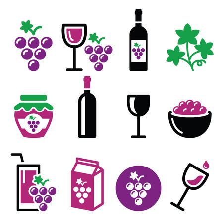 Grapes, wine - food and beverages icons setのイラスト素材