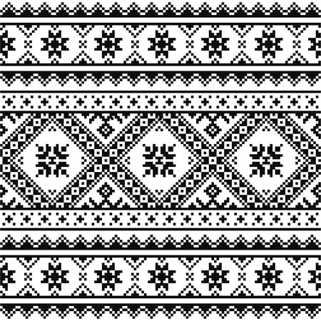Traditional folk knitted black embroidery pattern from Ukraine or Belarusのイラスト素材