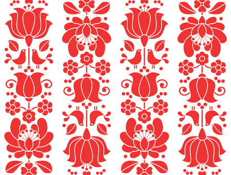 Kalocsai emrboidery red seamless patternn - floral folk art backgroundのイラスト素材