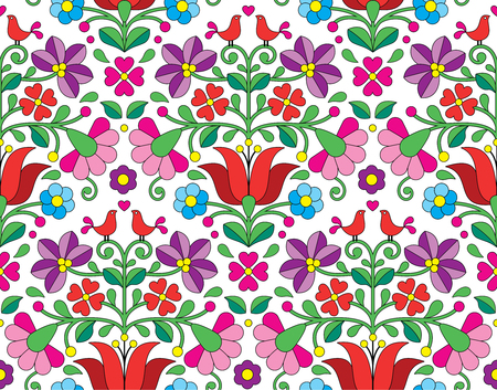 Kalocsai floral emrboidery seamless pattern - Hungarian folk art backgroundのイラスト素材