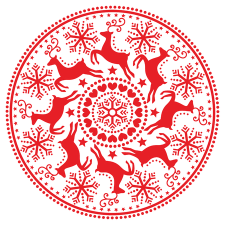 Christmas, winter round pattern with reindeer - folk art styleのイラスト素材