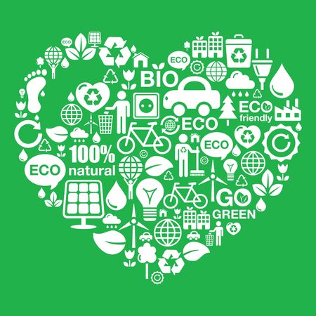 Eco green heart shape background - ecology, recycling conceptのイラスト素材