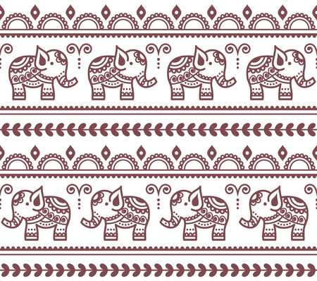 Mehndi, Indian Henna tattoo seamless pattern with elephantsのイラスト素材