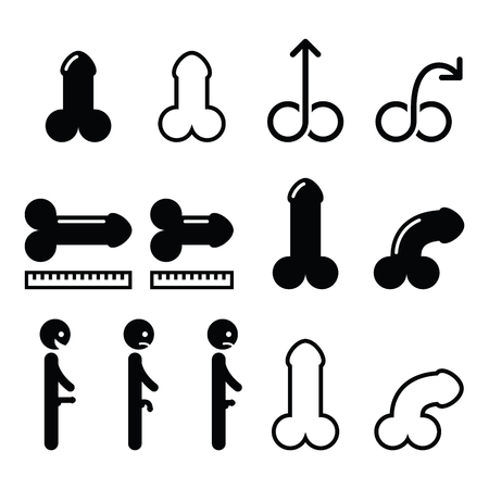Body part - penis size, penis erected, impotence iconsのイラスト素材