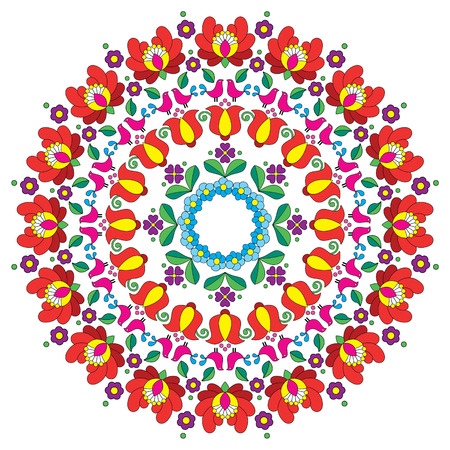 Kalocsai floral embroidery - Hungarian round folk art patternのイラスト素材