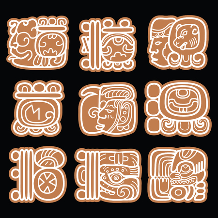 Mayan glyphs, writing system and languge vector design in brownのイラスト素材