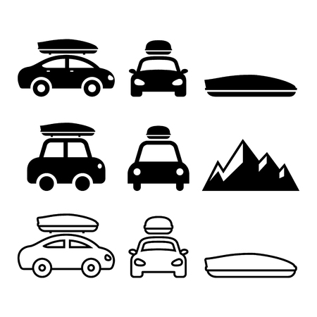Car roof box, roof rack or carrier vector icons setのイラスト素材