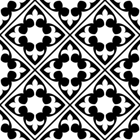 Spanish and Portuguese tile pattern, Moroccan tiles design, seamless black and white - Azulejoのイラスト素材