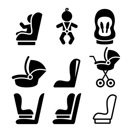 Baby car seat, toddle car seat - safe child traveling iconsのイラスト素材