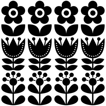 Scandinavian seamless pattern, Swedish folk art design, retro floral backgroundのイラスト素材
