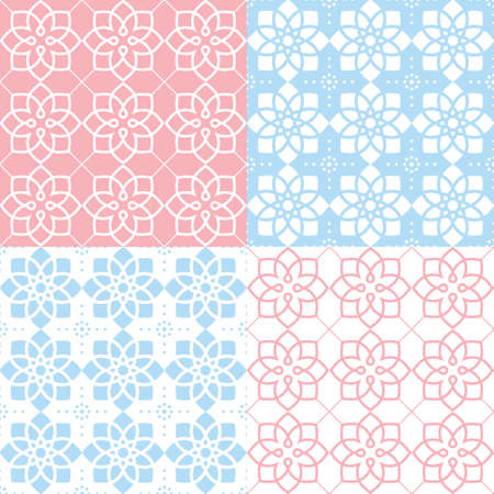 Geometric seamless pattern, Arabic ornament style, tiled design in pink and blueのイラスト素材