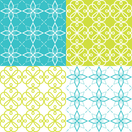 Geometric seamless pattern, Arabic ornament style, tiled design in turquoise and green colorのイラスト素材