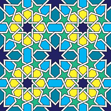 Moroccan tiles pattern, Moorish seamless vector design, Geometric abstract tilesのイラスト素材